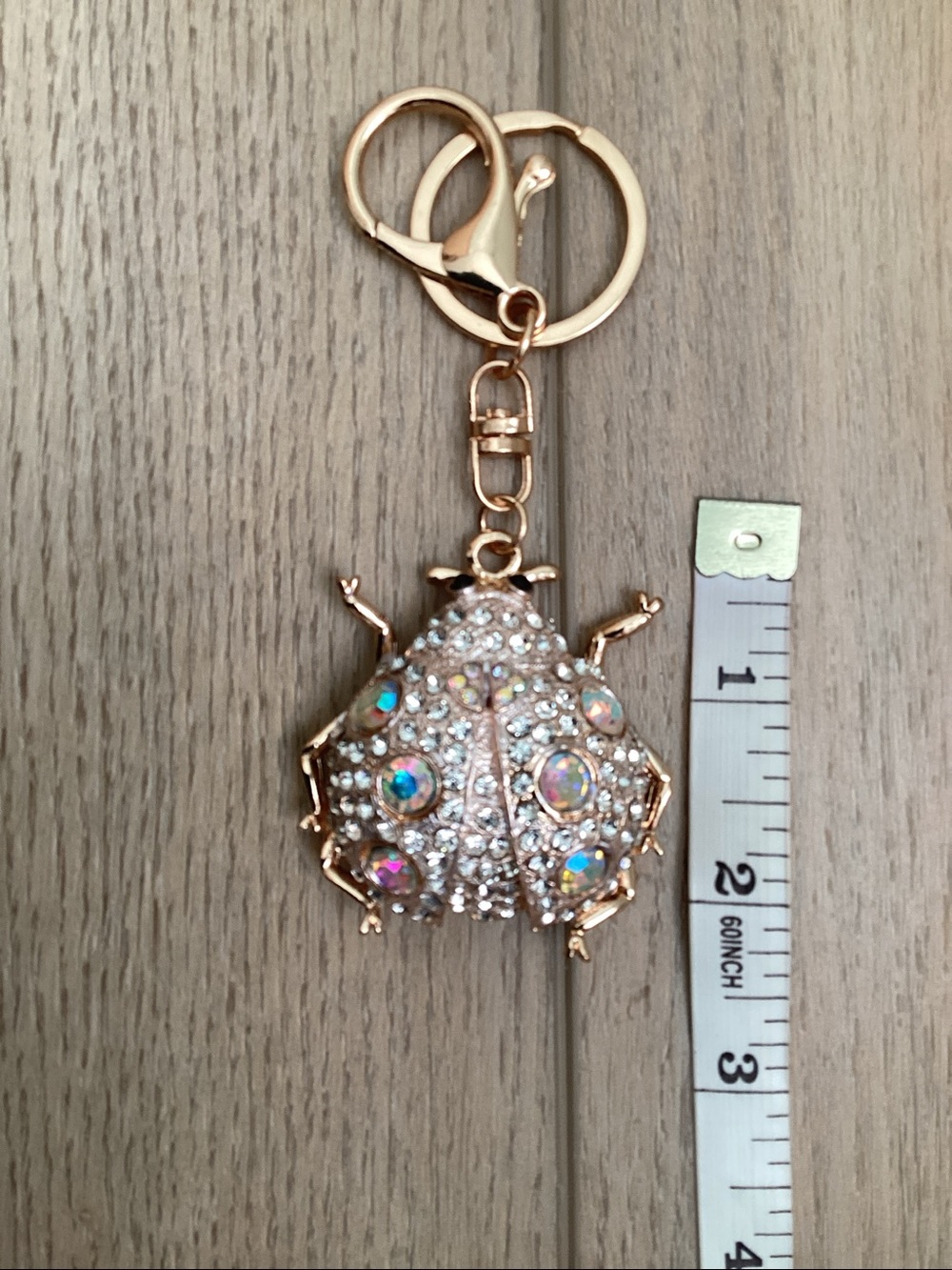 Ladybug Gold Tone Iridescent Keychain Purse Charm Whimsical Blingcore Sparkle - Picture 6 of 8
